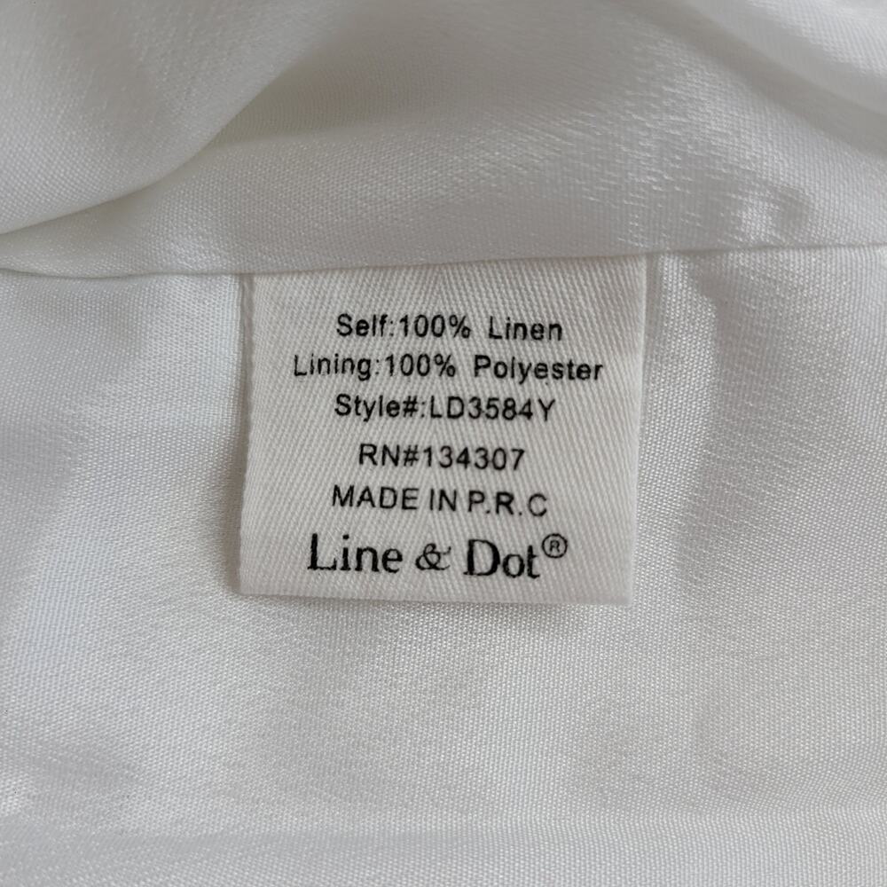 Line & Dot Linen Dress Ruffle Neck Shift Mini White Size M - Picture 5 of 6